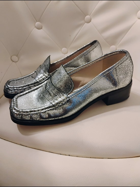 Zara Shoes - Zara Silver Metallic Penny Loafers